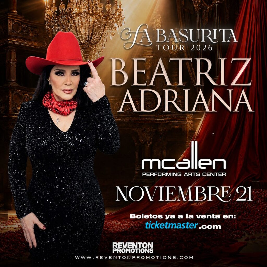 Vive a Beatriz Adriana en el McAllen Performing Arts Center con La Basurita Tour 2026. Una noche de mรบsica ranchera, tradiciรณn mexicana y grandes รฉxitos en vivo. Beatriz Adriana llega a McAllen con La Basurita Tour para una noche de mรบsica ranchera y grandes recuerdos. Beatriz Adriana presentรกndose en vivo durante La Basurita Tour 2026 en McAllen, Texas.