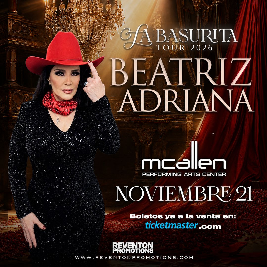 Vive a Beatriz Adriana en el McAllen Performing Arts Center con La Basurita Tour 2026. Una noche de música ranchera, tradición mexicana y grandes éxitos en vivo. Beatriz Adriana llega a McAllen con La Basurita Tour para una noche de música ranchera y grandes recuerdos. Beatriz Adriana presentándose en vivo durante La Basurita Tour 2026 en McAllen, Texas.