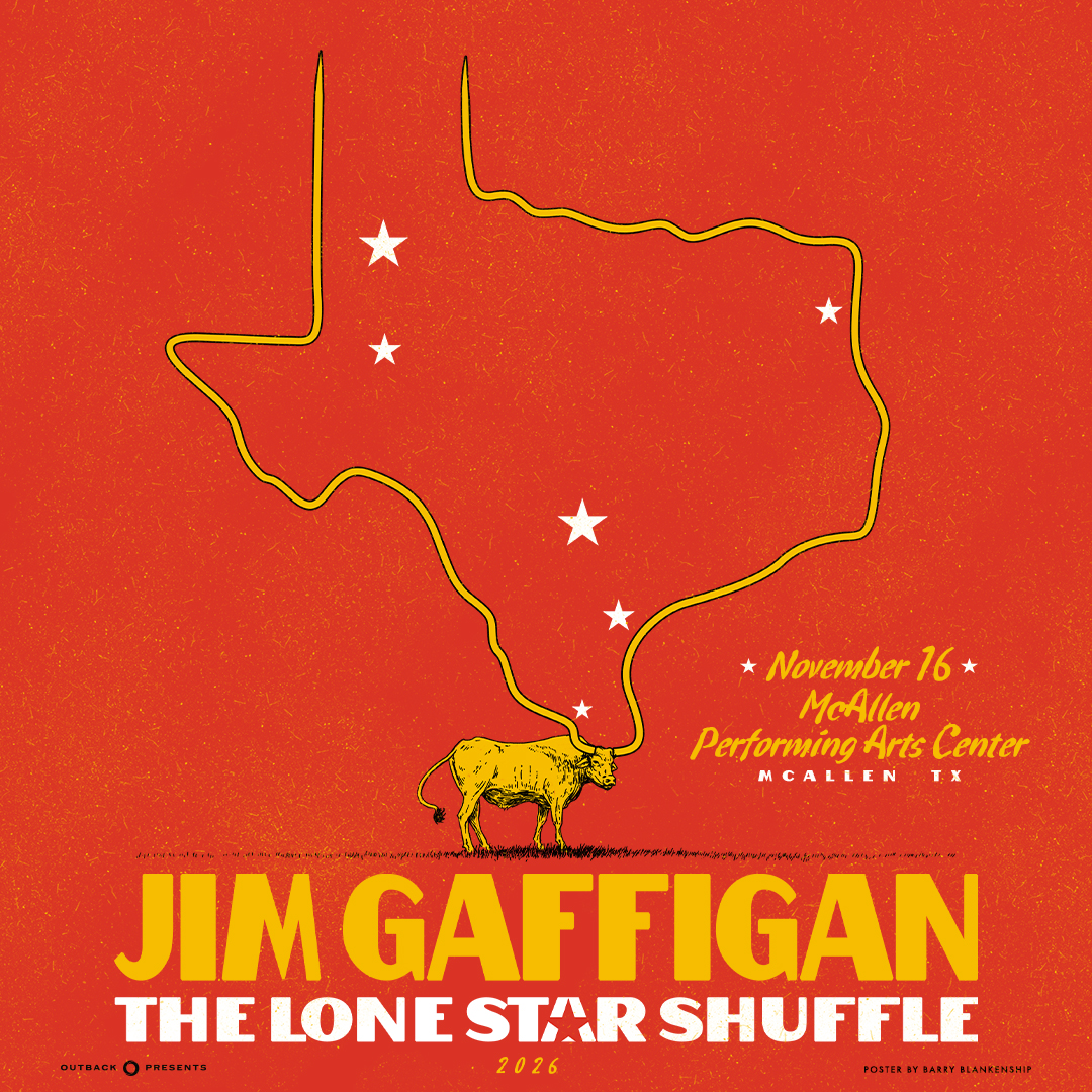 Jim Gaffigan performing live during his Everything Is Wonderful comedy tour in McAllen Texas