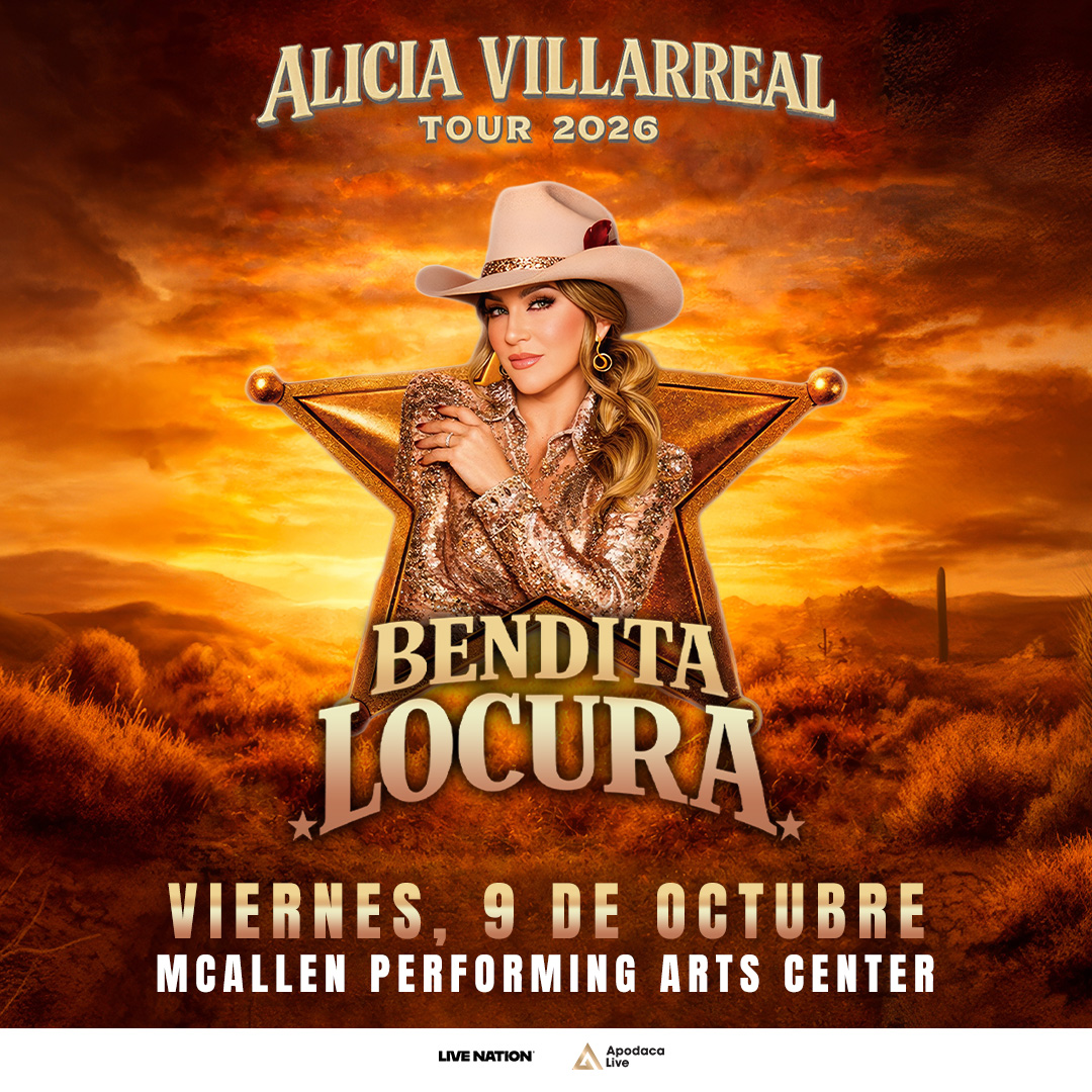 Alicia Villarreal presentándose en vivo durante Bendita Locura Tour 2026 en el McAllen Performing Arts Center de McAllen, Texas. Alicia Villarreal McAllen, Alicia Villarreal Bendita Locura Tour 2026, concierto Alicia Villarreal Texas, boletos Alicia Villarreal McAllen, música regional mexicana en vivo, conciertos en McAllen octubre 2026, eventos McAllen Performing Arts Center, Alicia Villarreal en concierto, Grupo Límite canciones, música latina en Texas