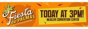 Fiesta de Palmas 2026 official festival logo with orange autumn background, announcing October 16–18 in McAllen, Texas.
